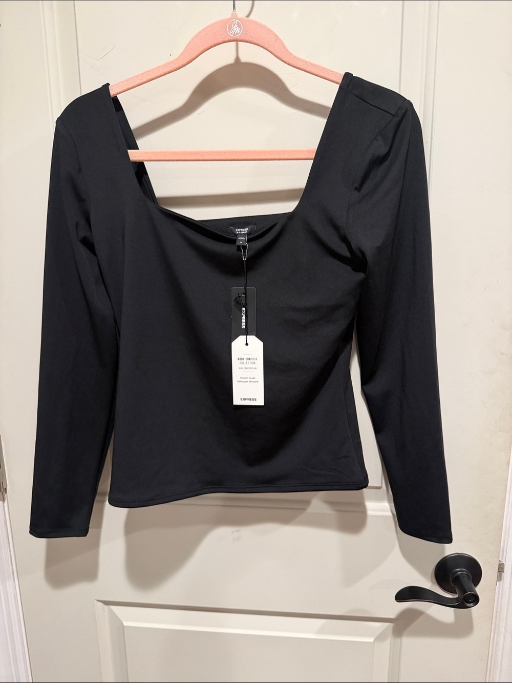 Express Black Long-Sleeve Body Contour compression sculpt top